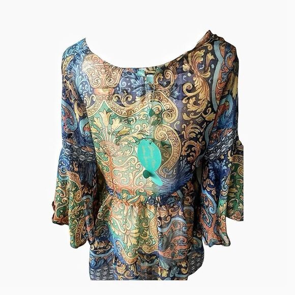 NWT Antiga Santoria Semi Sheer Coquette Print Blouse Coverup One Size Fits Most - Picture 4 of 6